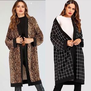 Shein Open Front Lightweight Coat. Leopard n Grid